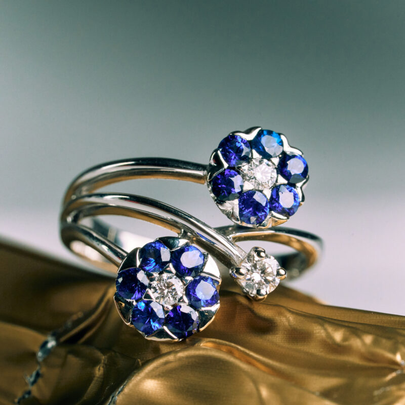 Anello Fiore Con Zaffiri E Diamanti